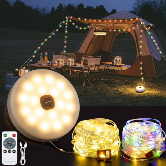 Solar Camping String Lights – 4-in-1 Outdoor Lantern with 8 Lighting Modes (72.2Ft), 30s Quick Recovery, Waterproof, Type-C Fast Charging, Portable for Camping, Yard, Hiking ✨🔦