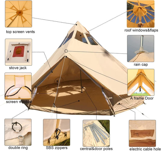 5M Star Gazer Bell Tent – 4-Season Waterproof Cotton Canvas Glamping Yurt, 6-8 Persons with Stove Jack & Roof Windows ⛺