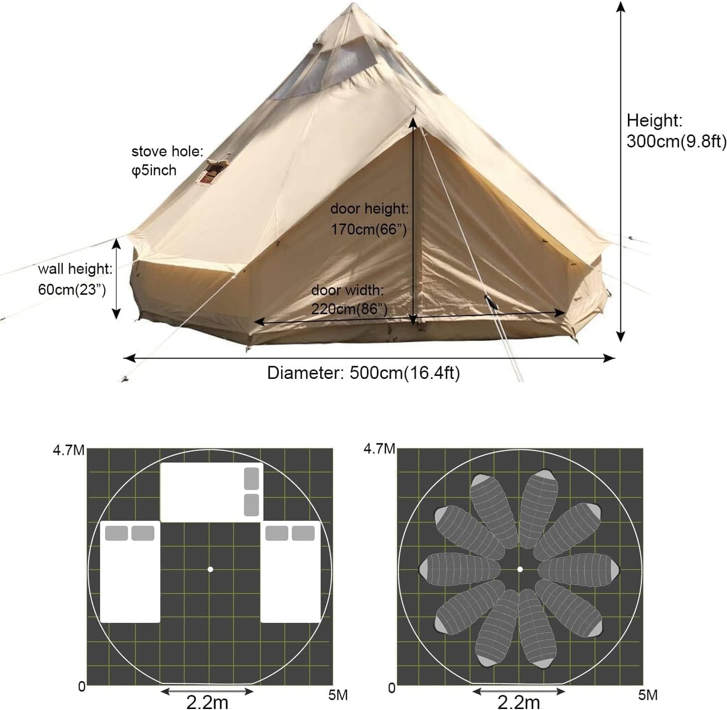 5M Star Gazer Bell Tent – 4-Season Waterproof Cotton Canvas Glamping Yurt, 6-8 Persons with Stove Jack & Roof Windows ⛺
